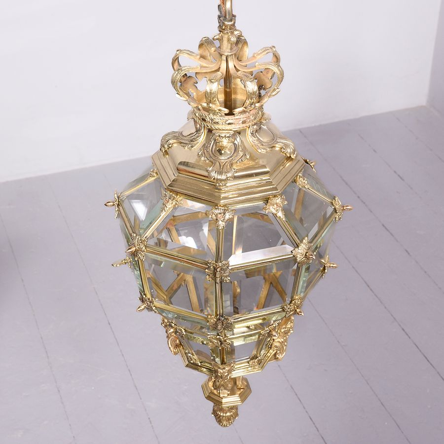 Antique Large Pair of Hexagonal & Faceted Ormolu Lanterns