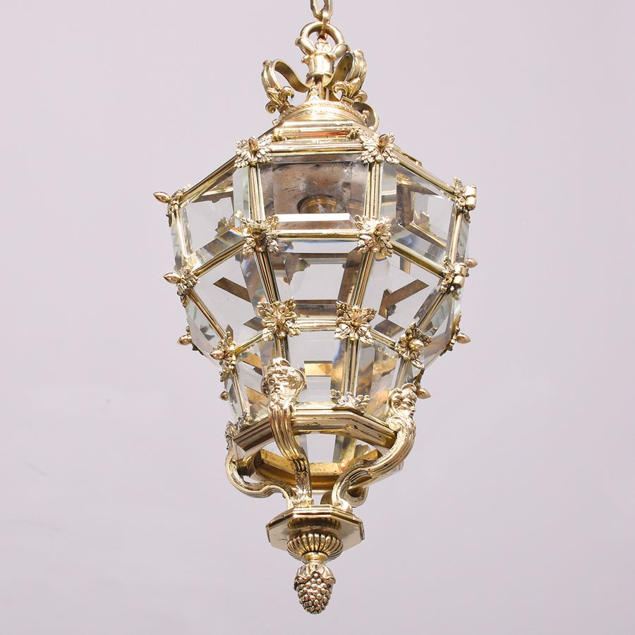 Antique Neat Pair of Hexagonal & Faceted Ormolu Lanterns