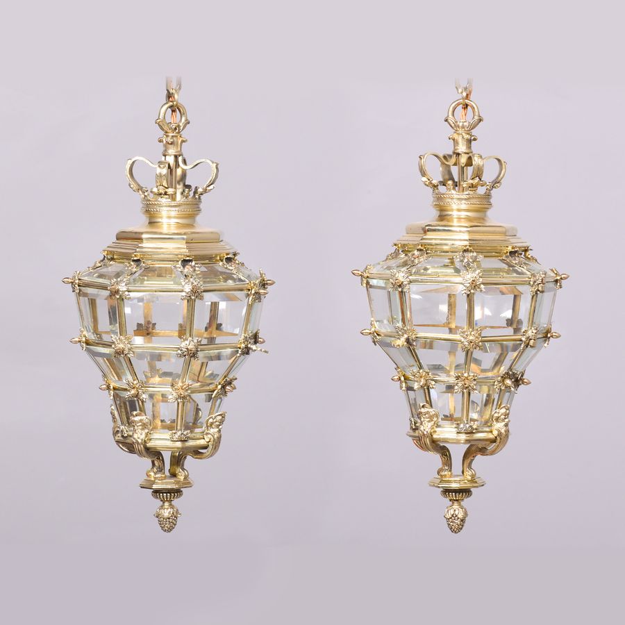 Neat Pair of Hexagonal & Faceted Ormolu Lanterns