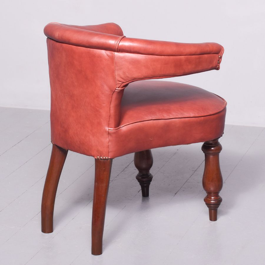 Antique Victorian Mahogany Leather Upholstered Cock-Fighting or Office Chair