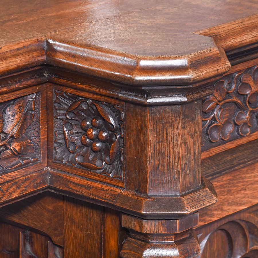 Antique Carved Oak Pedestal Sideboard in the Style of EW Pugin