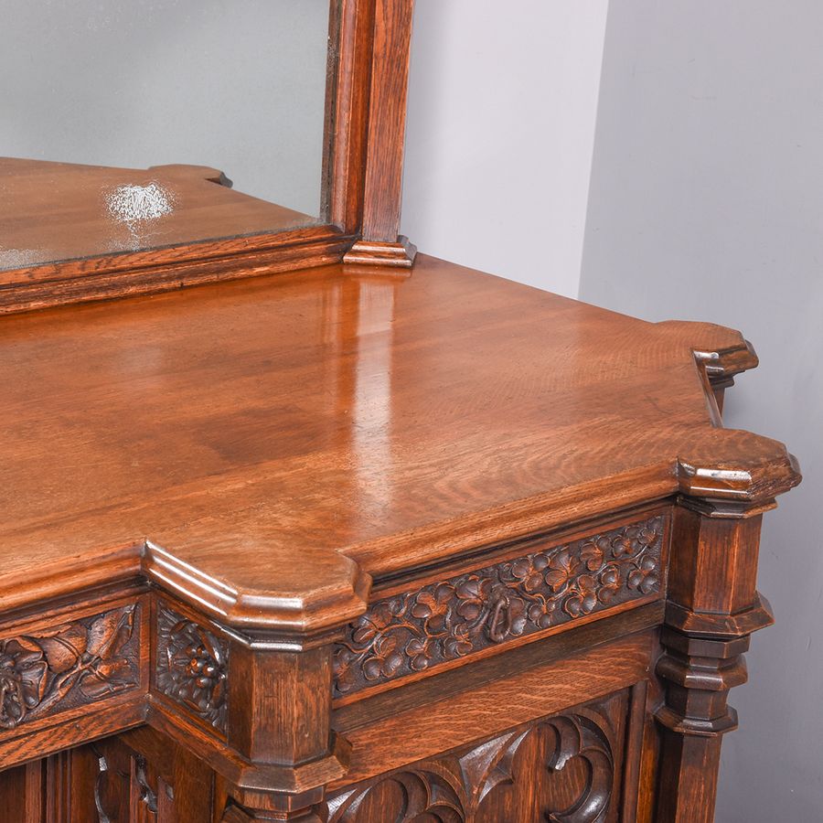 Antique Carved Oak Pedestal Sideboard in the Style of EW Pugin