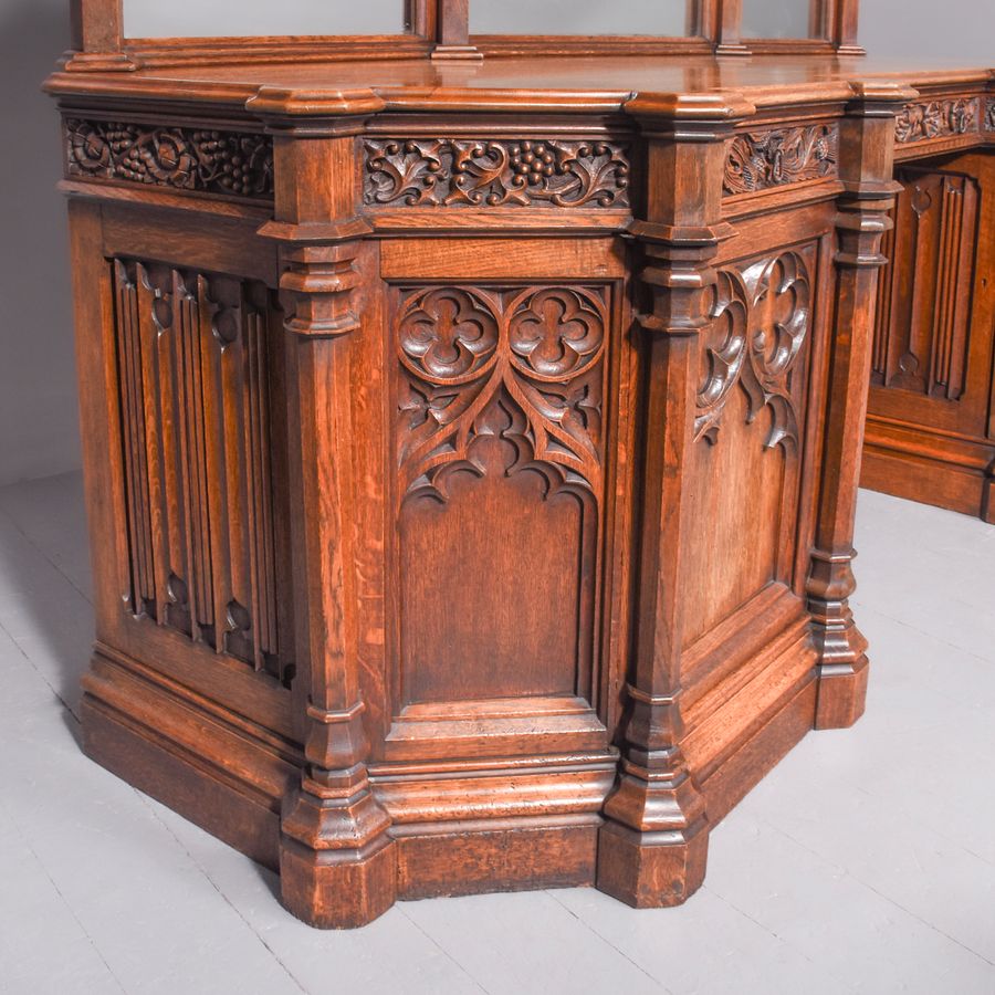 Antique Carved Oak Pedestal Sideboard in the Style of EW Pugin