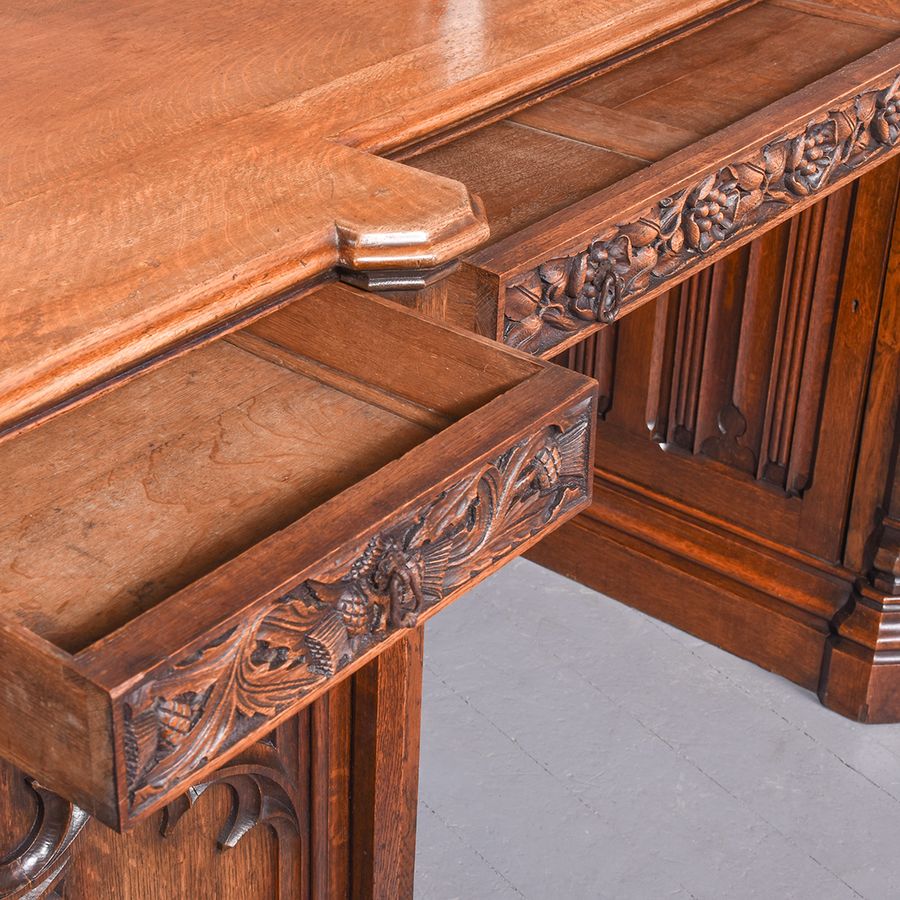 Antique Carved Oak Pedestal Sideboard in the Style of EW Pugin