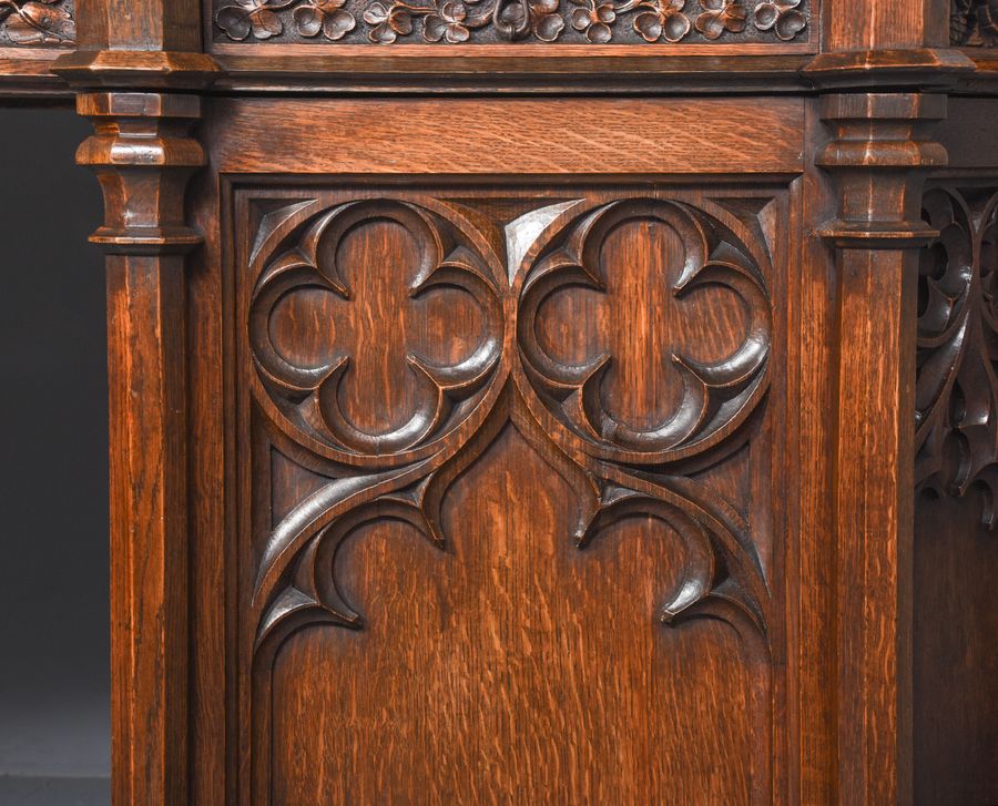 Antique Carved Oak Pedestal Sideboard in the Style of EW Pugin