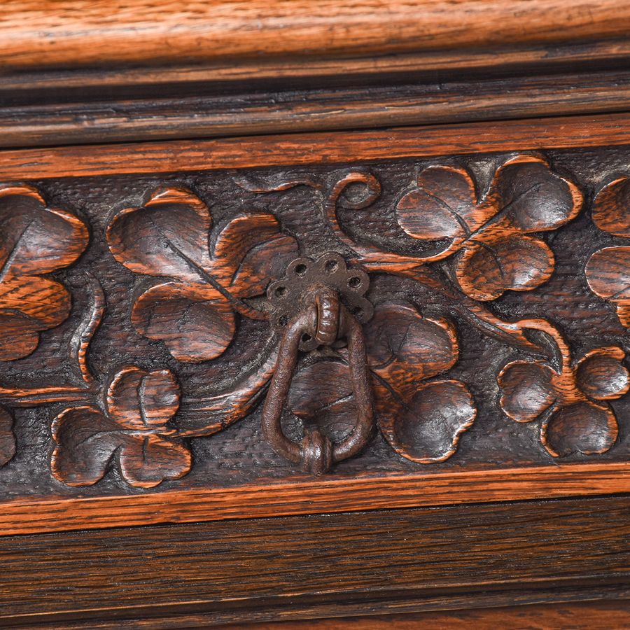 Antique Carved Oak Pedestal Sideboard in the Style of EW Pugin