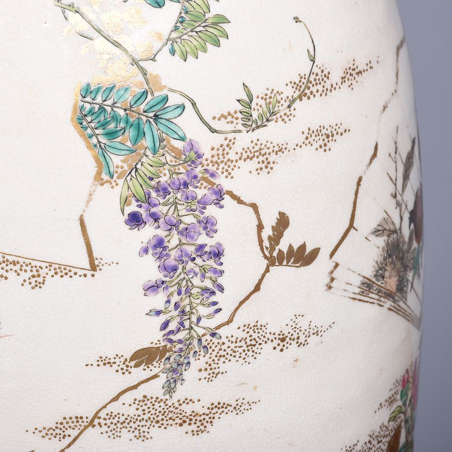 Antique Tall Japanese 19th Century Hand-Painted Satsuma Vase Converted to Lamp