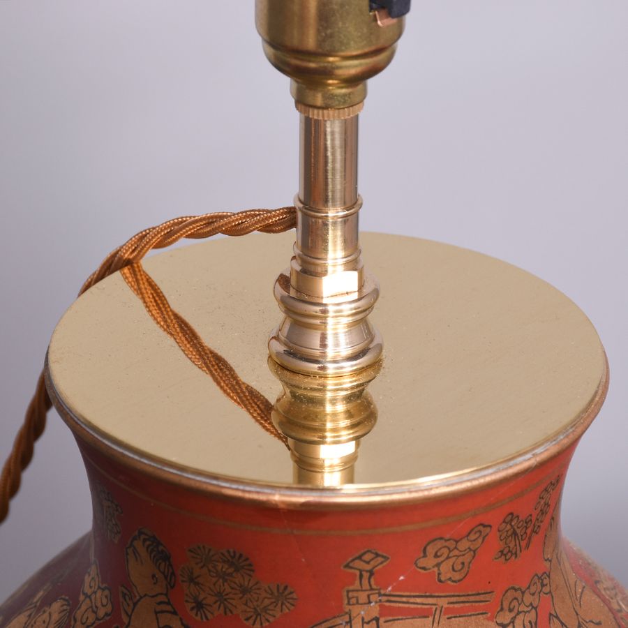 Antique Hand-Painted Gilt-Decorated, Dark Red Japanese Porcelain Vase Converted to A Lamp