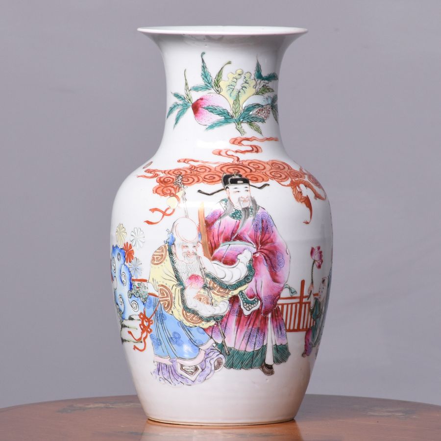 Chinese Famille Rose Baluster-Shaped Hand-Painted Porcelain Vase