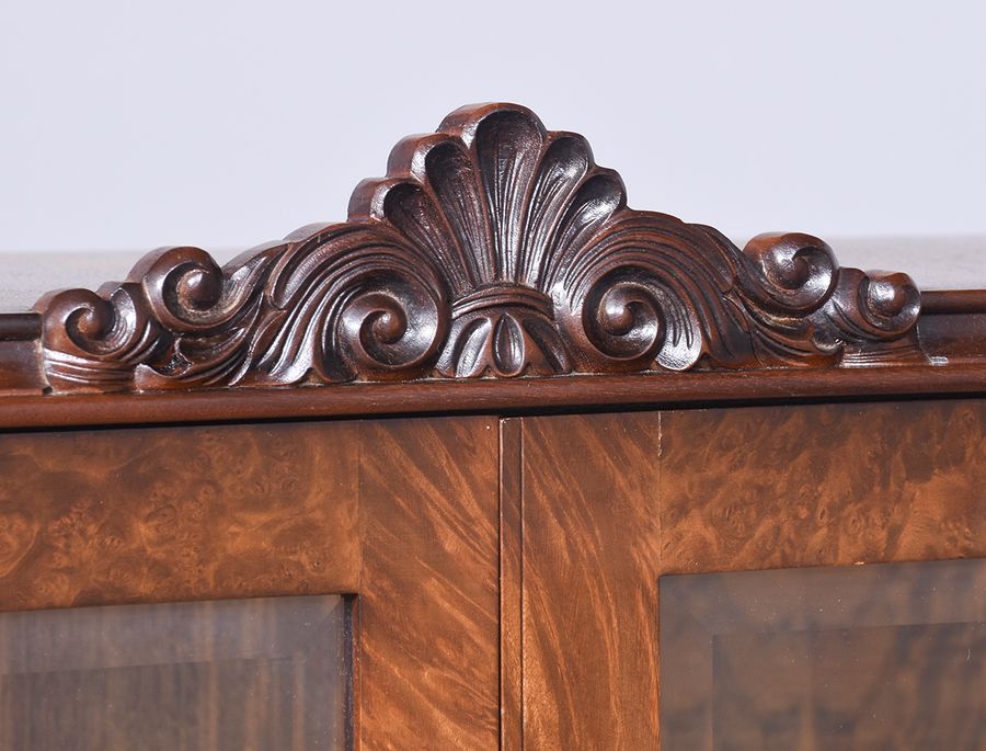 Antique Georgian-Style Burr Walnut Glazed Display Cabinet on A Carved Stand