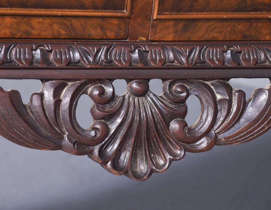 Antique Georgian-Style Burr Walnut Glazed Display Cabinet on A Carved Stand