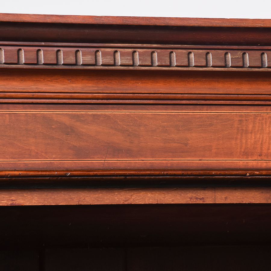 Antique Tall, Sheraton-Style Edwardian Inlaid Mahogany Three-Section Open Bookcase 