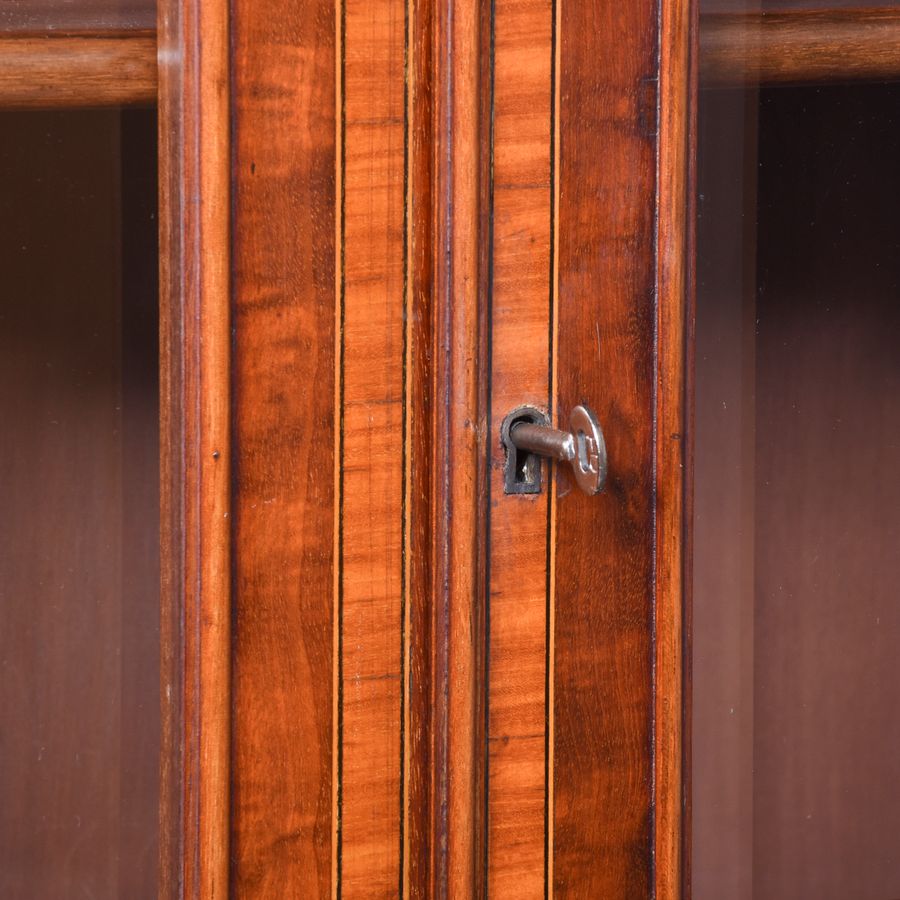 Antique Outstanding Quality Edwardian Sheraton-Style Inlaid Mahogany Cabinet Bookcase, Possibly Maple And Co