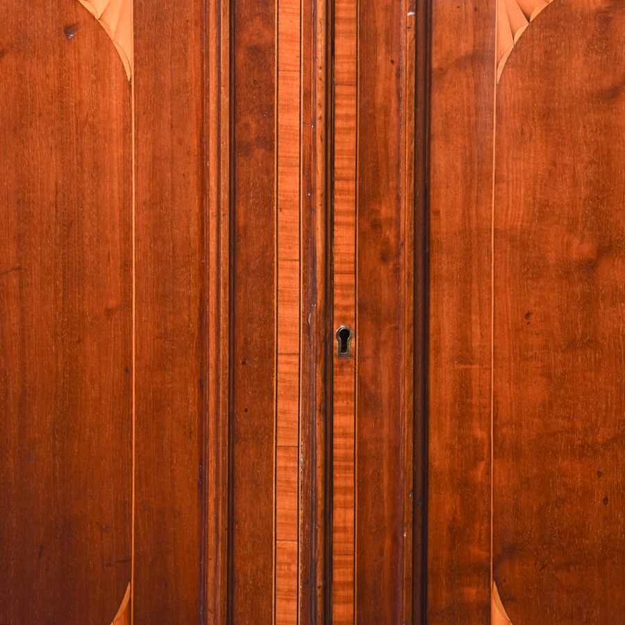 Antique Outstanding Quality Edwardian Sheraton-Style Inlaid Mahogany Cabinet Bookcase, Possibly Maple And Co