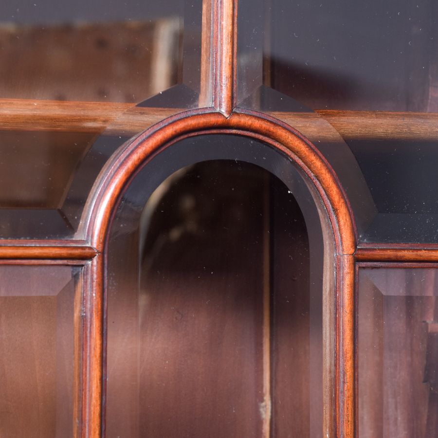 Antique Outstanding Quality Edwardian Sheraton-Style Inlaid Mahogany Cabinet Bookcase, Possibly Maple And Co