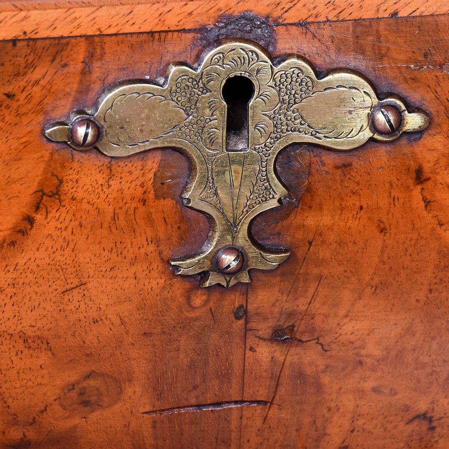 Antique Early 19th Century Dutch Crossbanded Walnut Bombe-Front Chest Of Drawers With Brushing Slide