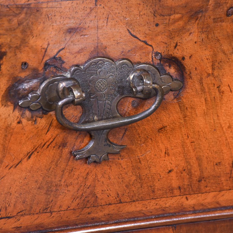 Antique Early 19th Century Dutch Crossbanded Walnut Bombe-Front Chest Of Drawers With Brushing Slide