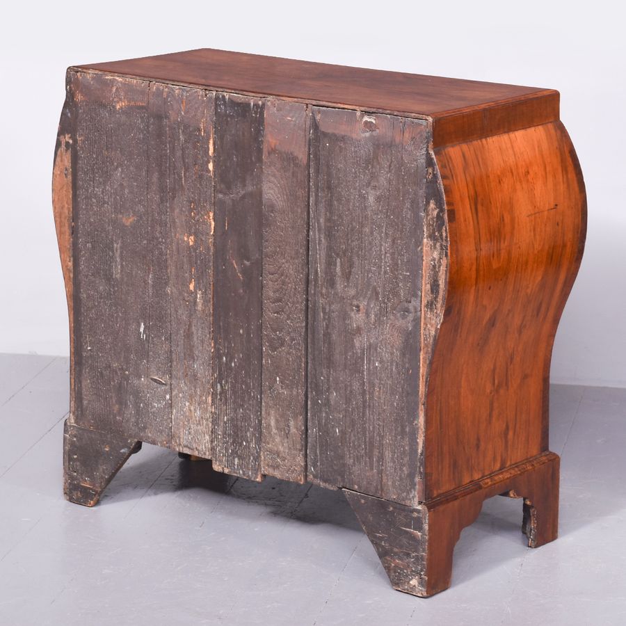 Antique Early 19th Century Dutch Crossbanded Walnut Bombe-Front Chest Of Drawers With Brushing Slide