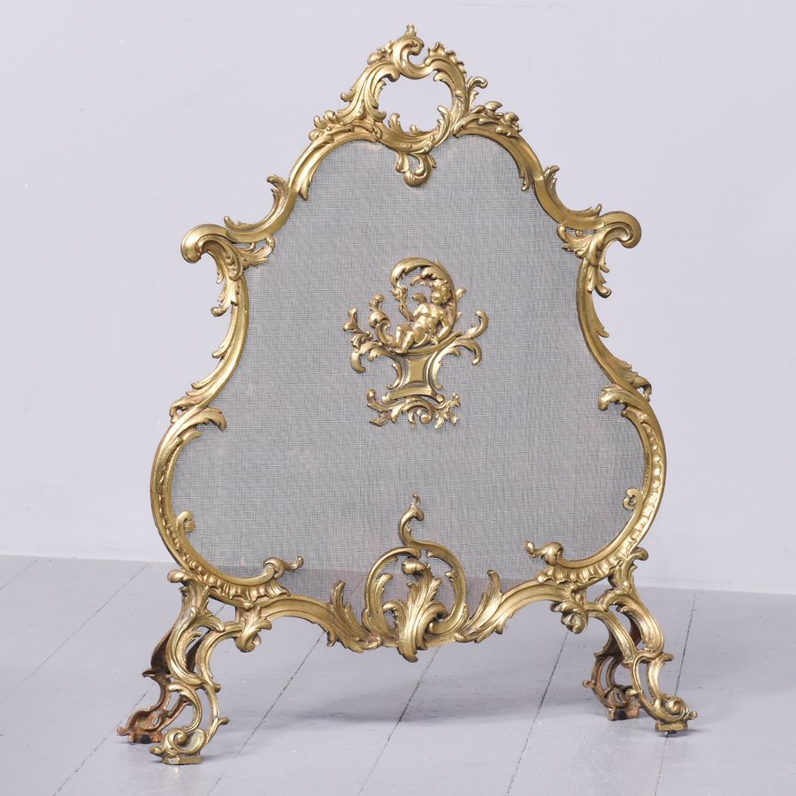 Louis XV Style Cast Brass and Mesh Fire Screen