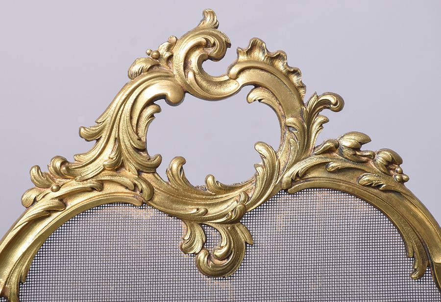 Antique Louis XV Style Cast Brass and Mesh Fire Screen