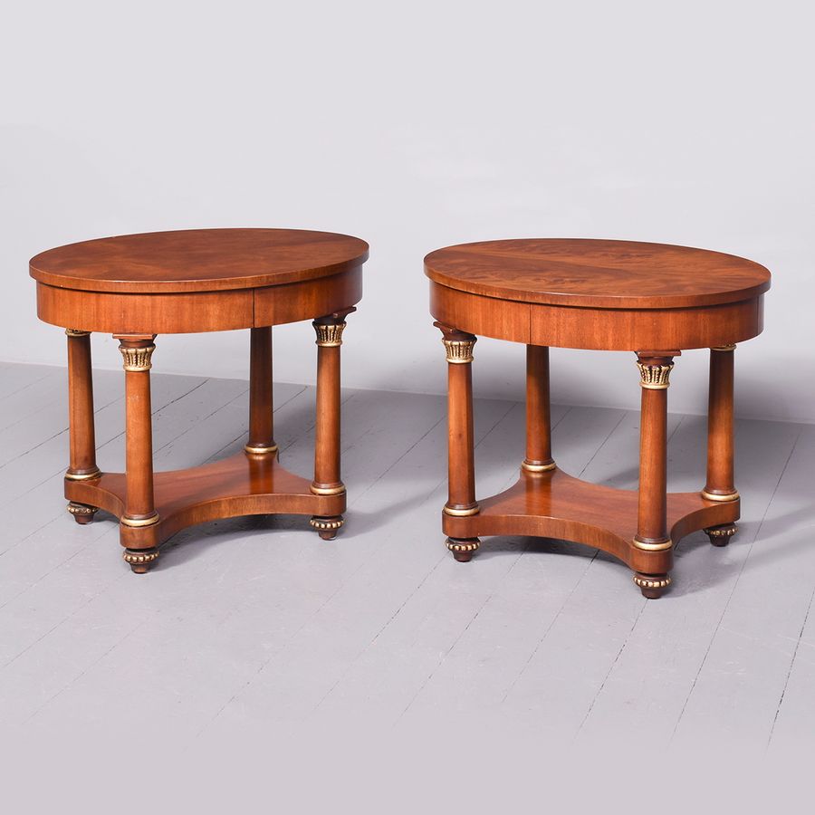 Attractive Pair Of Empire-Style Mahogany Oval Top Side Tables