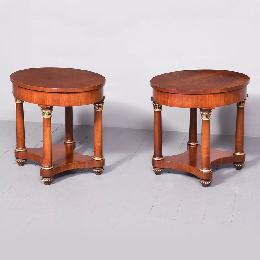 Antique Attractive Pair Of Empire-Style Mahogany Oval Top Side Tables