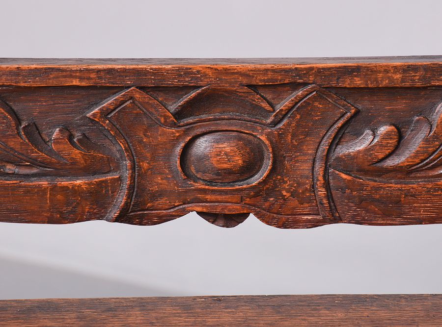 Antique Victorian Jacobean Style Carved Oak Box Settle or Hall Bench