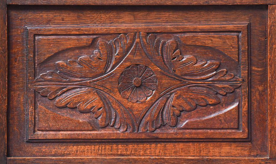 Antique Victorian Jacobean Style Carved Oak Box Settle or Hall Bench