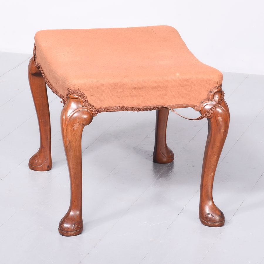 Antique Stylish Whytock and Reid Mahogany Stool with Saddle Shaped Upholstered Seat