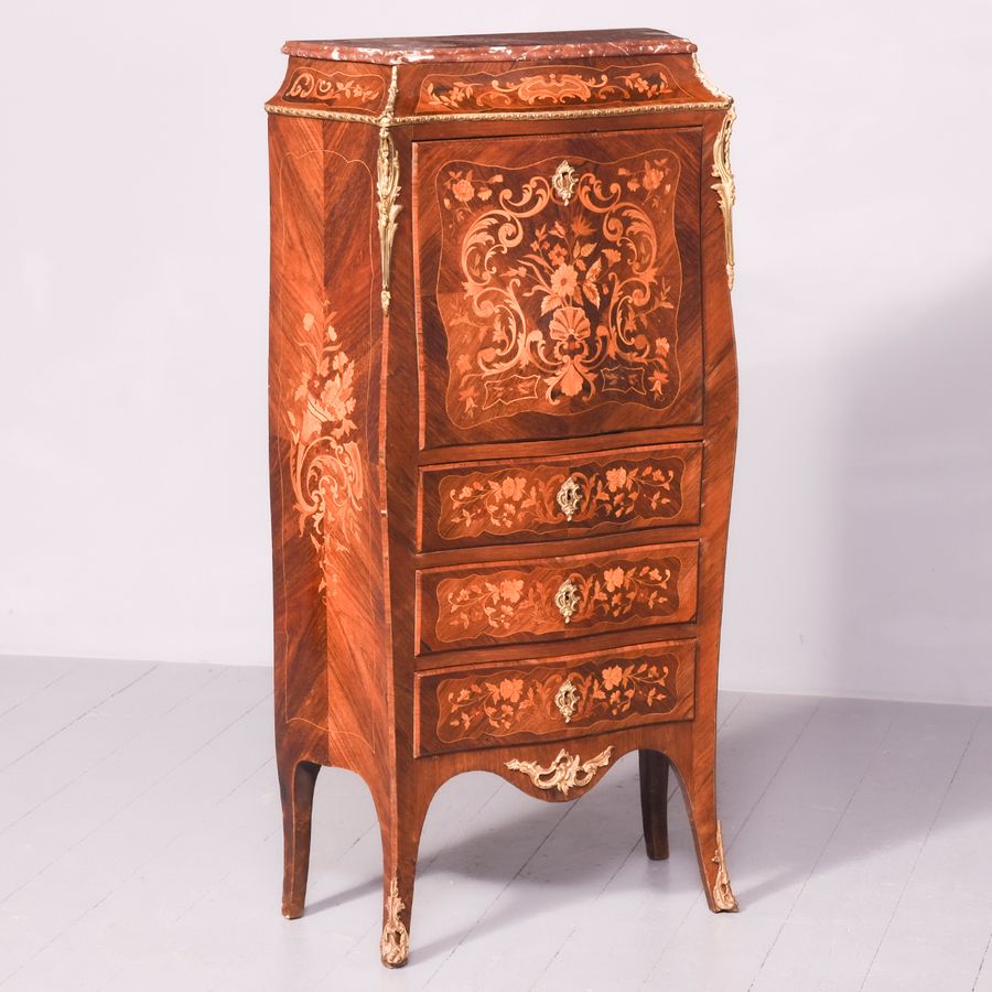 Decorative French Marquetry Inlaid Walnut Secretaire-A’abbant