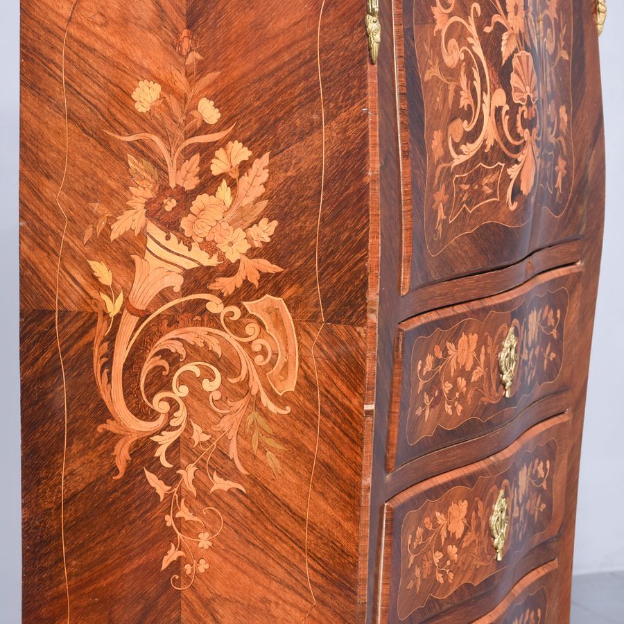 Antique Decorative French Marquetry Inlaid Walnut Secretaire-A’abbant