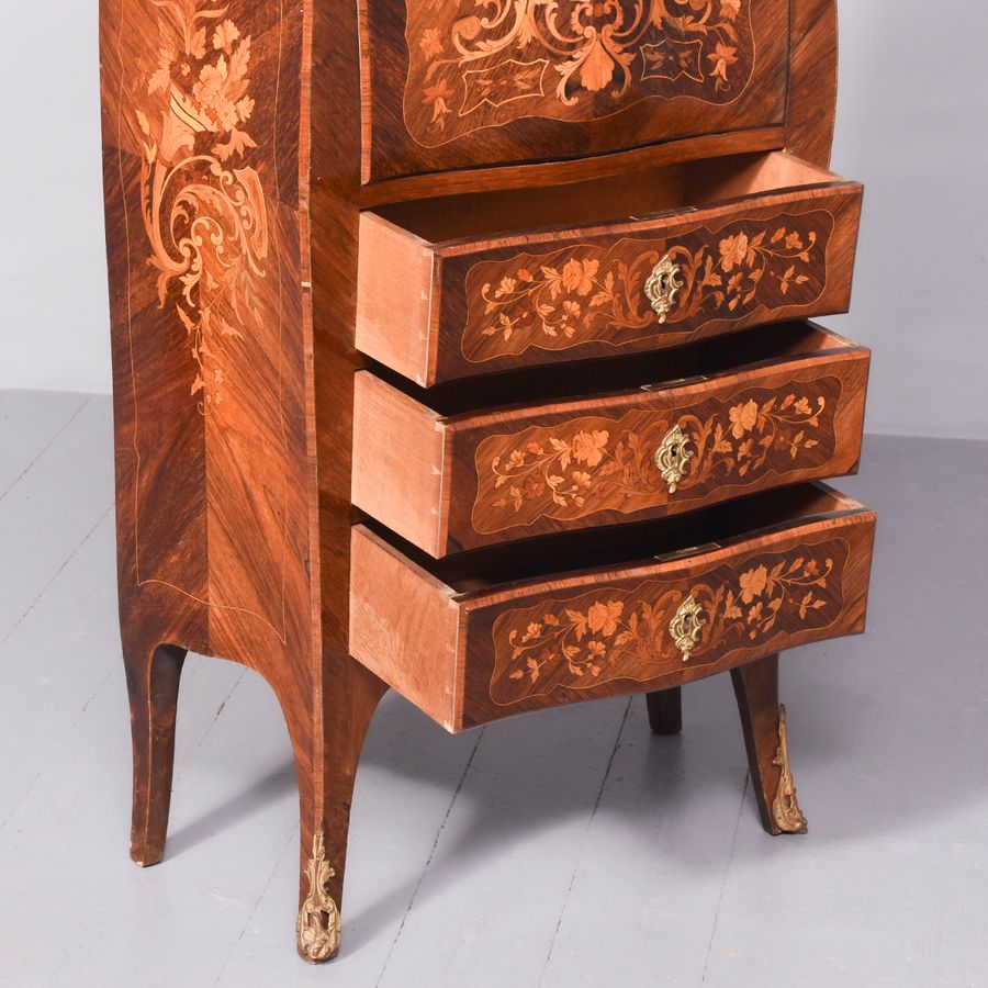 Antique Decorative French Marquetry Inlaid Walnut Secretaire-A’abbant