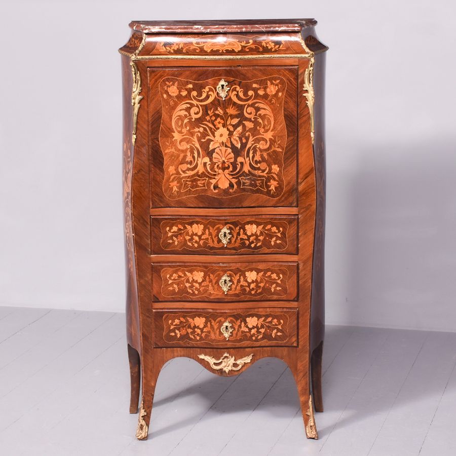 Antique Decorative French Marquetry Inlaid Walnut Secretaire-A’abbant