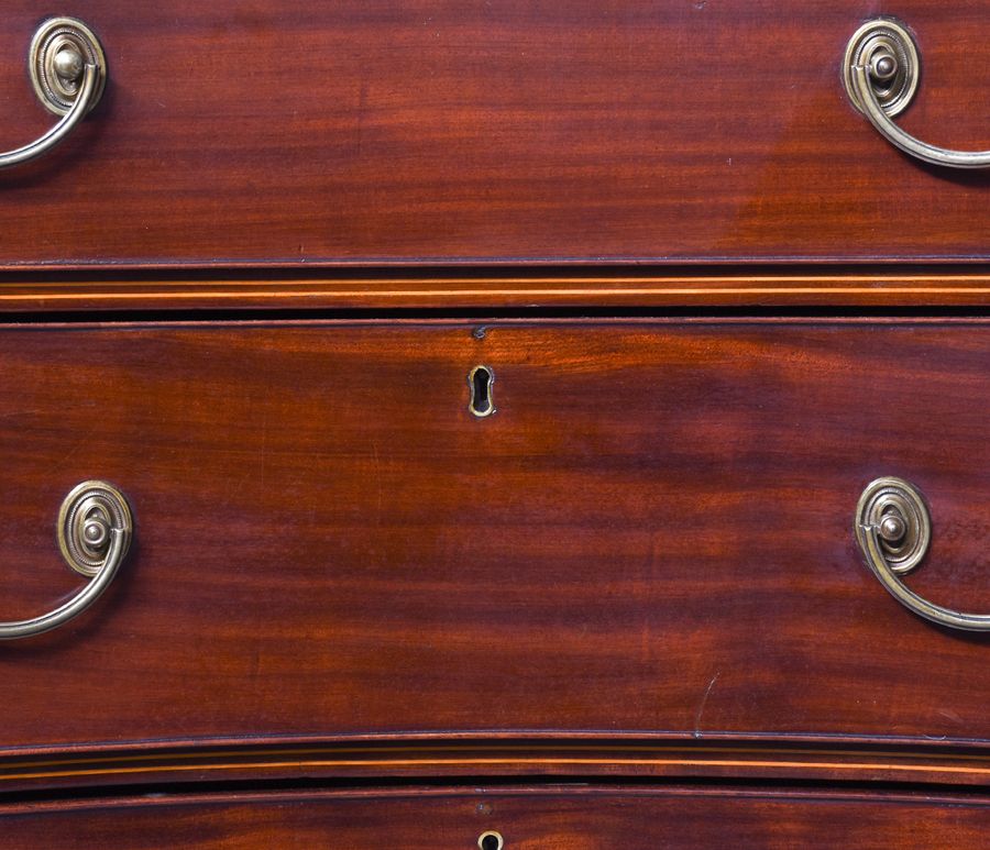 Antique Rare George III Concave Front Inlaid Mahogany Bachelor Chest of Drawers