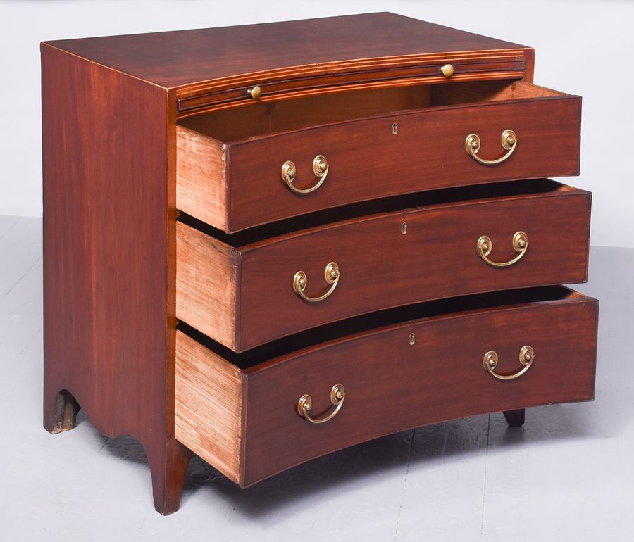 Antique Rare George III Concave Front Inlaid Mahogany Bachelor Chest of Drawers