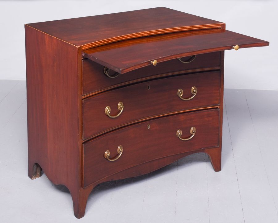 Antique Rare George III Concave Front Inlaid Mahogany Bachelor Chest of Drawers