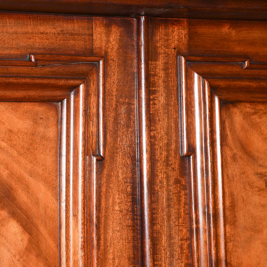 Antique Early Victorian Mahogany Four Door Breakfront Cabinet Bookcase