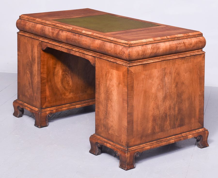 Antique Early Georgian-Style Walnut Freestanding Kneehole Writing Desk