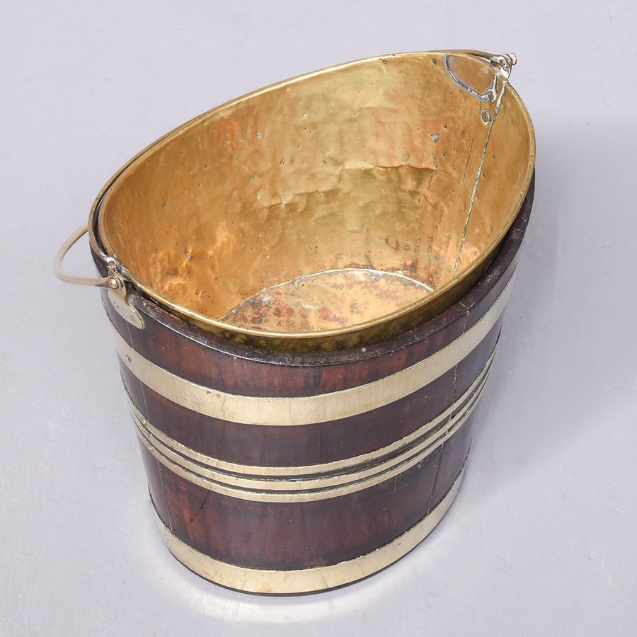 Antique Quality Mahogany and Brass Navette Bucket