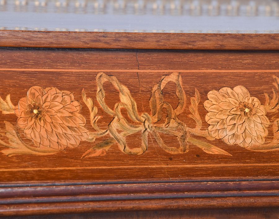 Antique Quality Marquetry Inlaid Mahogany Late Victorian Display Cabinet