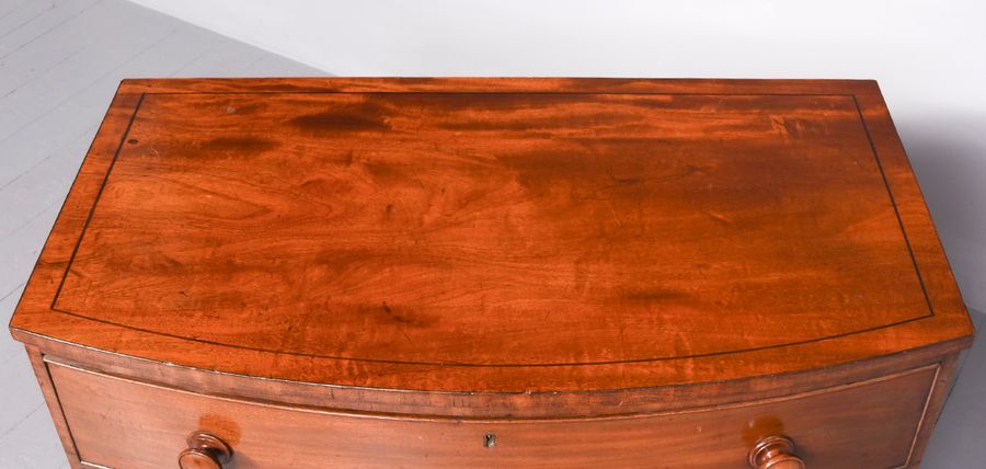 Antique Neat-Sized George III Inlaid Bow-Fronted Mahogany Chest of Drawers