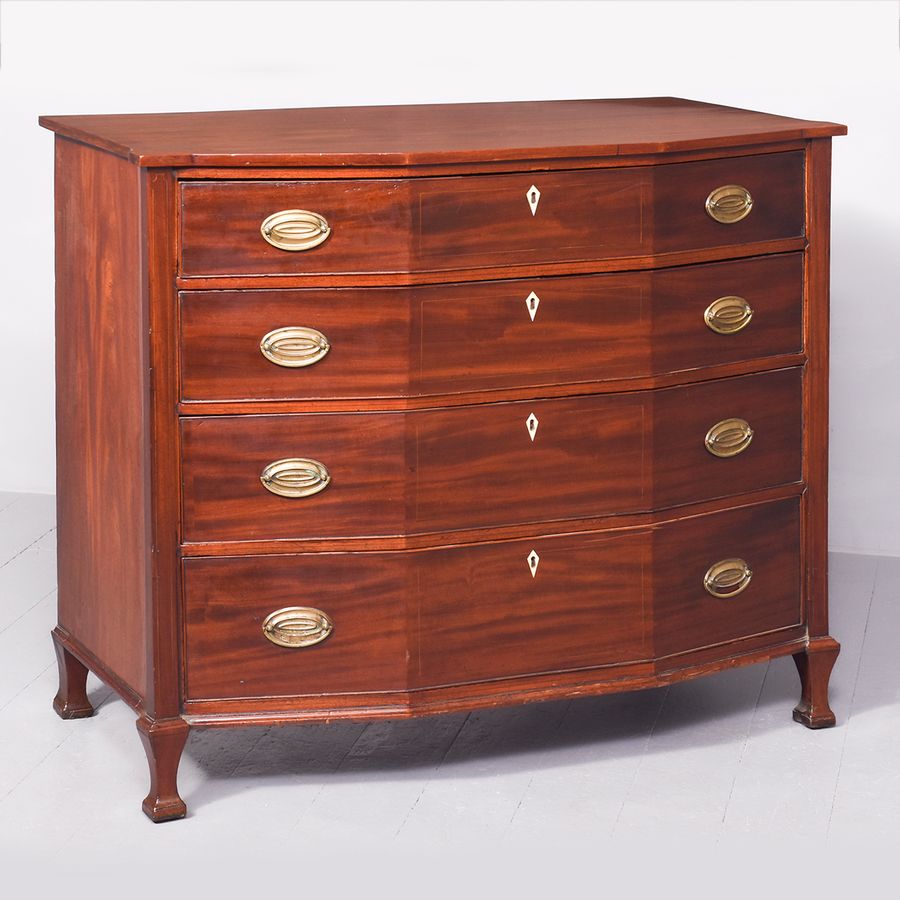 Antique Rare George III Block-Front Mahogany Chest of 4 Graduated Drawers