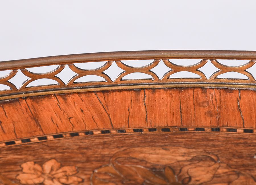 Antique French Marquetry Inlaid Oval Side Table with Brass Gallery