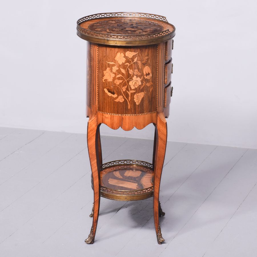 Antique French Marquetry Inlaid Oval Side Table with Brass Gallery