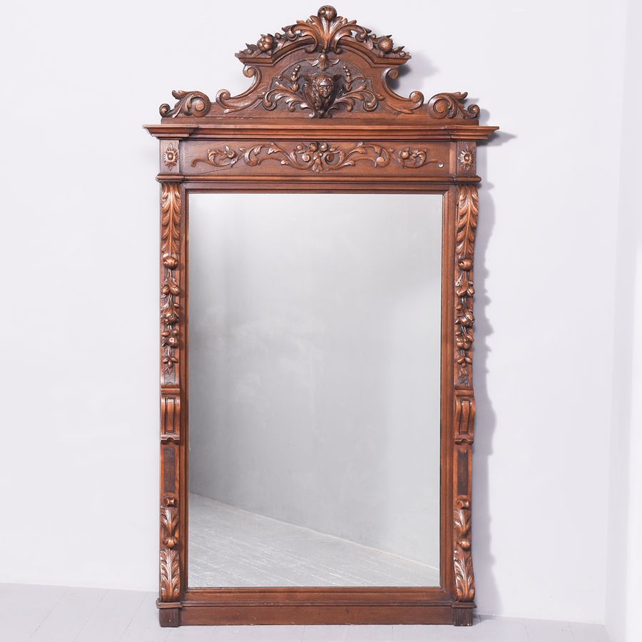 Large Profusely Carved Victorian Oak Mirror