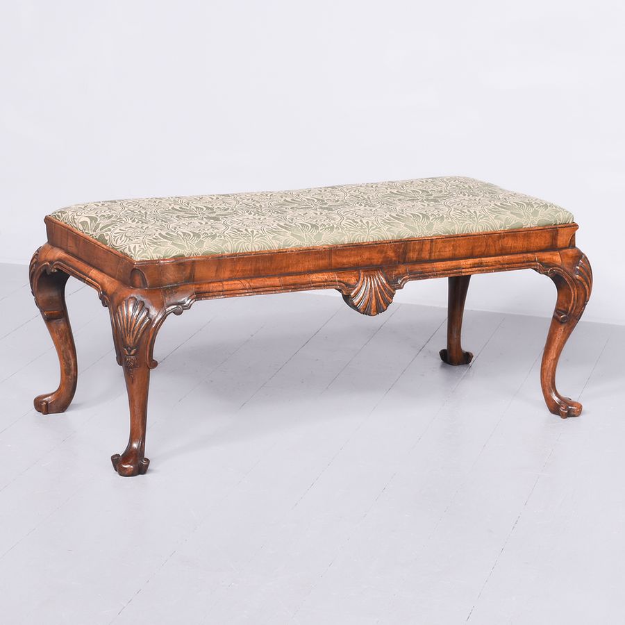 Rare, Large-Size Early George III Walnut Bench/Stool