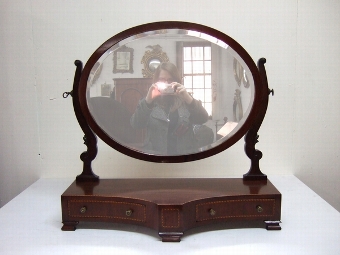 Antique George III Style Mahogany Inlaid Toilet Mirror