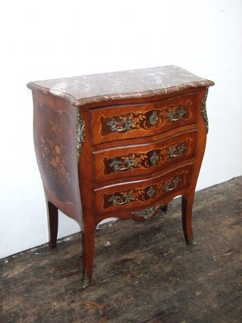 French Marquetry Marble Top Commode