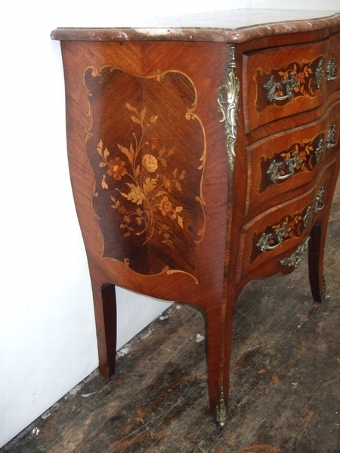 Antique French Marquetry Marble Top Commode