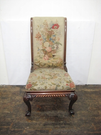 Antique Victorian Easy Chair with Original Petit Point Tapestry